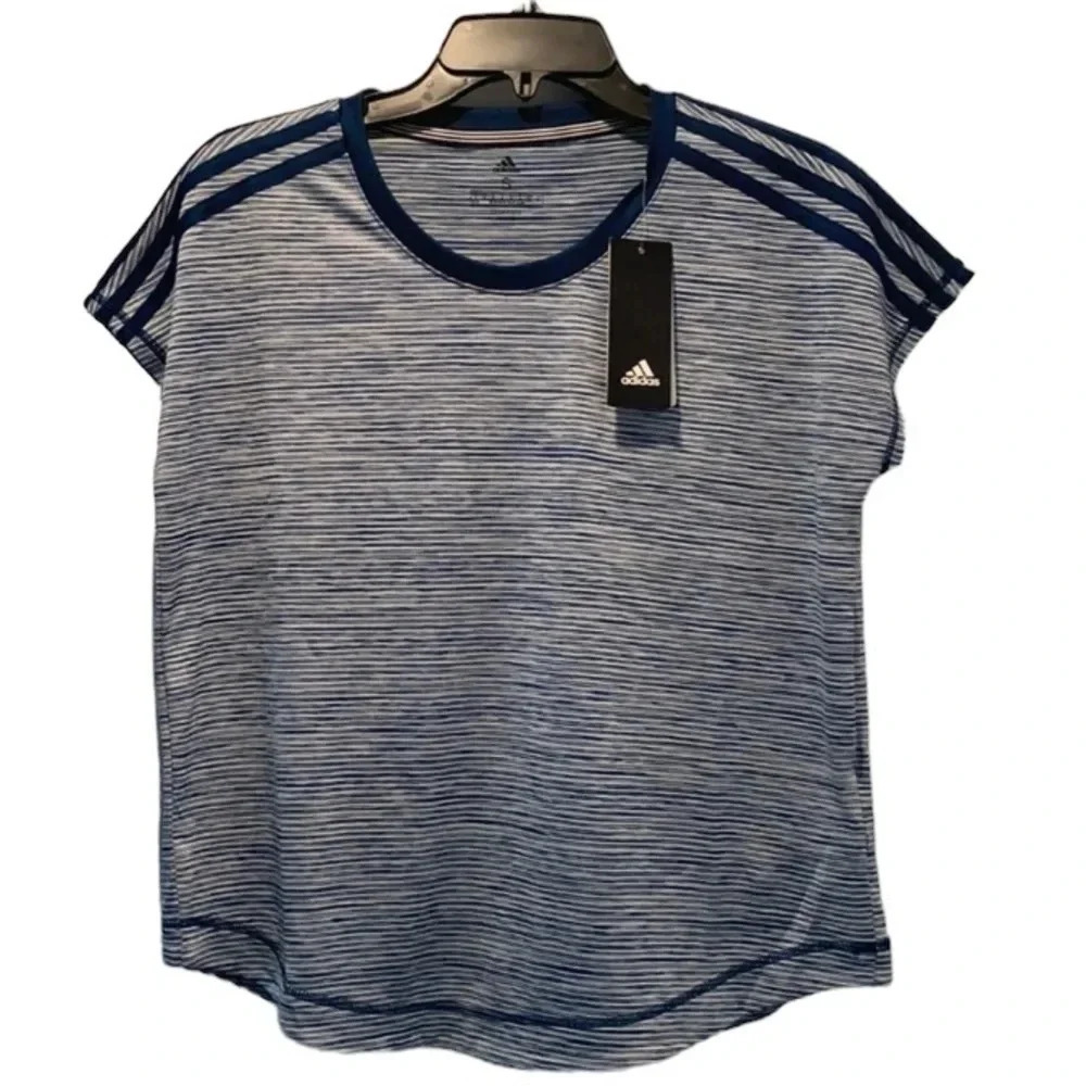 Adidas T-Shirt Blue Striped Tank Top Athletic Athleisure NWT